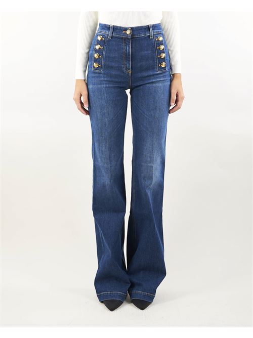 Jeans a zampa in cotone stretch con bottoniera laterale Elisabetta Franchi ELISABETTA FRANCHI | Jeans | PJ67D46E2104